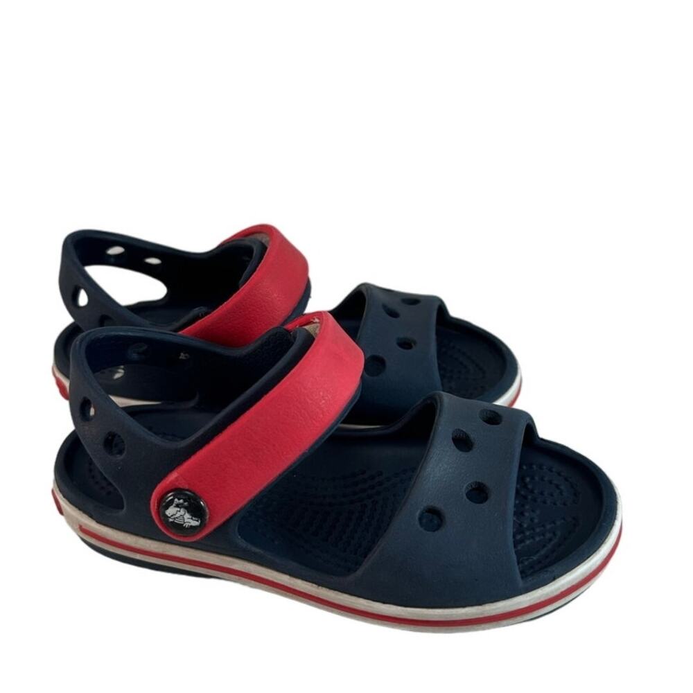 Kids crocs sandals blue red white size 8 Preowned
